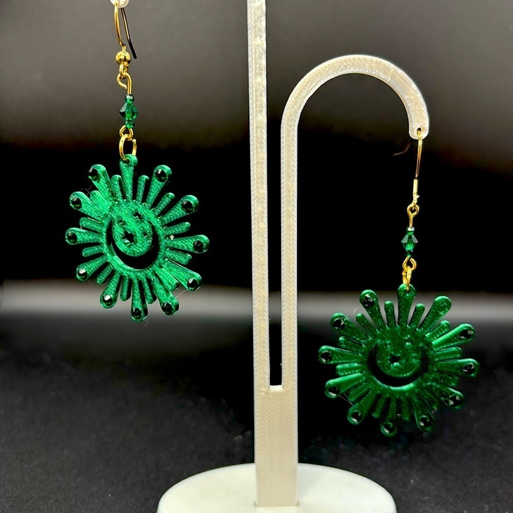 Green Sunburst Earrings - Picture 6 of 6